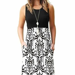 Black & White Sleeveless Knit Maxi Dress SZ XL